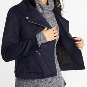 Old Navy Stretch Suede Moto Style Jacket - Navy